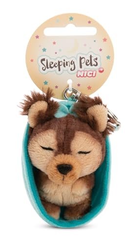 NICI 61605 Sleeping Pets breloczek piesek Yorkshire Terrier w koszyczku, wierny towarzysz do plecaka lub torby, zawieszka do kluczy dla małych i dużych, 8 cm, brązowy