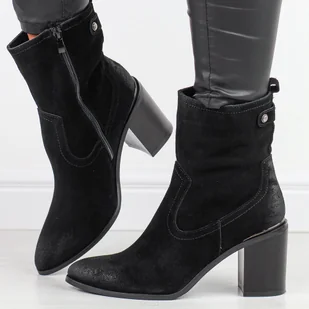 Czarne skórzane botki damskie na słupku Sergio Leone Bt677-S - Botki damskie - miniaturka - grafika 1