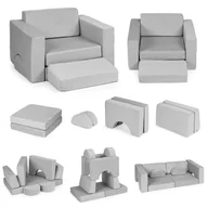 Fotele i pufy dla dzieci - Fotel modułowy dla dzieci DIY 8 miękkich poduch składany - szary ECOTOYS - miniaturka - grafika 1