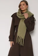Apaszki i szaliki damskie - Ciemnobeżowy Szalik z Ozdobnymi Frędzlami Esariana - miniaturka - grafika 1