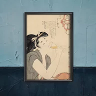 Plakaty - Plakat vintage do salonu Kobieta pije wino Kitagawa Utamar - miniaturka - grafika 1