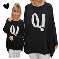 Bluzki damskie - DŁUŻSZA BLUZKA TUNIKA duży rozmiar cyrkonie BAWEŁNA cudo 50 52 5XL 6XL 122 - miniaturka - grafika 1