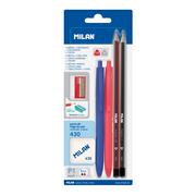 Ołówki - 2 Długopisy P1, 2 ołówki HB & H gumka 430 temperówka na blistrze - miniaturka - grafika 1