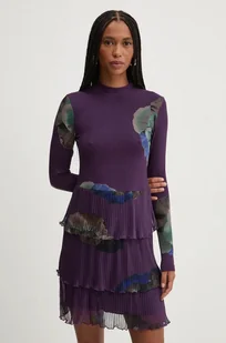 Desigual sukienka PENSEE kolor fioletowy mini prosta 24WWVK34 - Sukienki - miniaturka - grafika 1