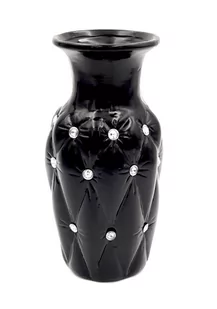 Wazon ceramiczny z kryształkami glamour czarny okrągły pikowany ludwik 24 cm - Wazony i flakony - miniaturka - grafika 1
