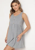 Sukienki - Jasnoszara Sukienka o Rozkloszowanym Kroju na Szerokich Ramiączkach z Guzikami Jenovira - miniaturka - grafika 1