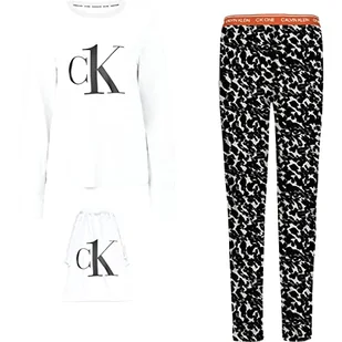 Calvin Klein Damskie spodnie zestaw piżama L/S, Białe/Dist Animal Print Owies Ozdoby, L - Spodnie damskie - miniaturka - grafika 1