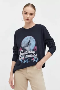 Bluzki damskie - Roxy longsleeve bawełniany kolor czarny - grafika 1