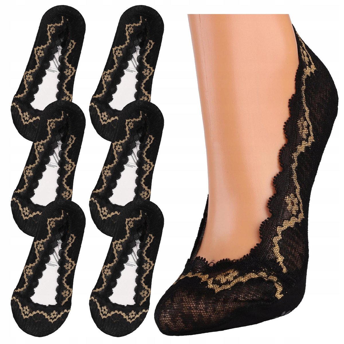 6x Koronkowe Antypoślizgowe NISKIE STOPKI BALERINKI DAMSKIE MORAJ r. 38-41