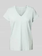 Koszulki i topy damskie - T-shirt z prążkowanym dekoltem w serek - miniaturka - grafika 1