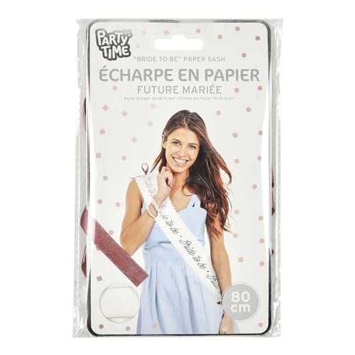 CZAS IMPREZY, EA10193, Papierowy Szalik Bride To Be, Akcesoria do Imprez i Wydarzeń, Biały, Różowy, Złoty, 80x10 cm, Królowa Wieczoru, Przyszła Panna Młoda, Zabawa dla Wszystkich