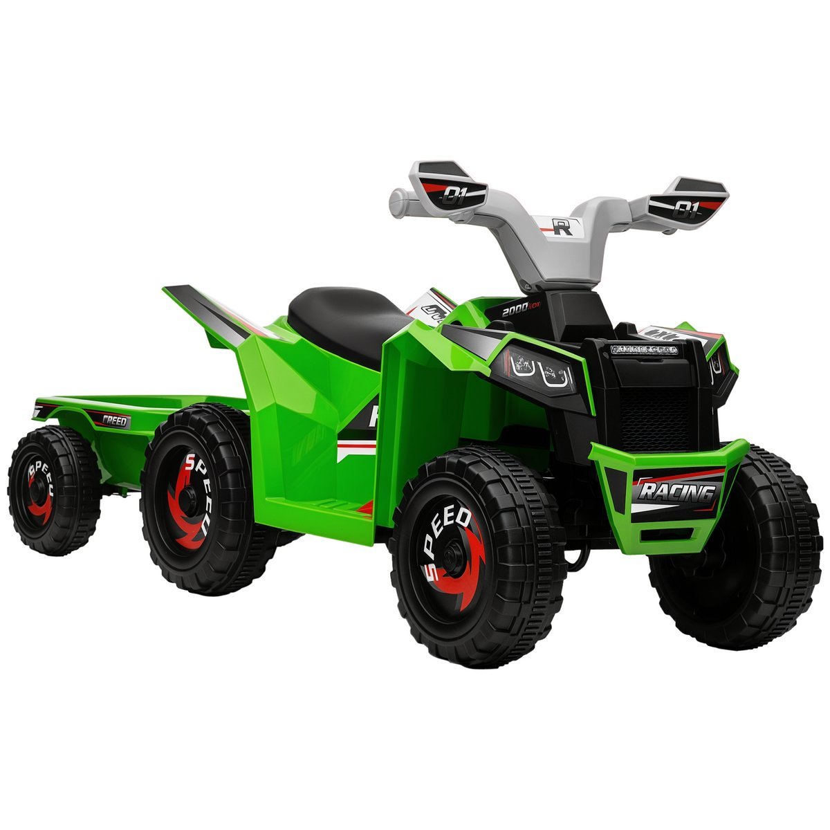 HOMCOM Dziecięcy Quad Elektryczny 6V Dziecięcy Quad z funkcją jazdy do przodu i do tyłu, przyczepa 2,5 km/h Elektryczny Quad dla dzieci w wieku 1,5-..