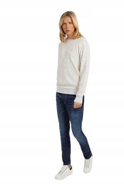 GUESS SWETER MĘSKI KREMOWY Z LOGO OKRĄGŁY DEKOLT S 1GŁA