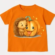 Koszulki dla dziewczynek - Pomarańczowa koszulka NA DZIEŃ DYNI Z jeżem i dynią - wzór jeżdynia23 - miniaturka - grafika 1