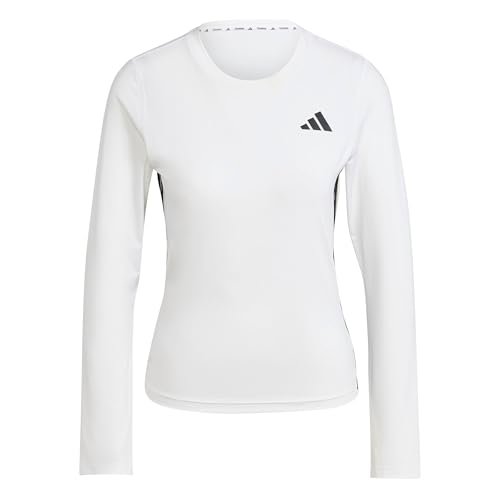 adidas Kobiety Train Essentials Long Sleeve 3-Stripes Workout Top, white/black, S