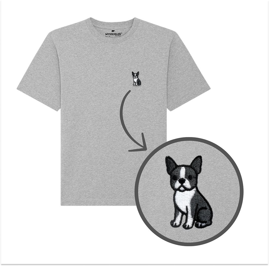 Haftowany T-shirt - BOSTON TERRIER - szary L