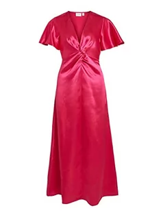 Sukienki - Vila Damska sukienka Visittas z dekoltem w serek S/S Maxi Dress-Noos, różowy, 44 - grafika 1