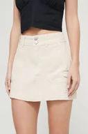Spódnice - Roxy spódnica jeansowa kolor beżowy mini rozkloszowana - miniaturka - grafika 1