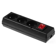 Listwy zasilające - Gniazdo przedłużacza przenośne potrójne z uziemieniem z wyłącznikiem 3x2p+Z 16A 250V, rozbieralne, GN-370WS CZARNY; T-11017, PLASTROL - miniaturka - grafika 1