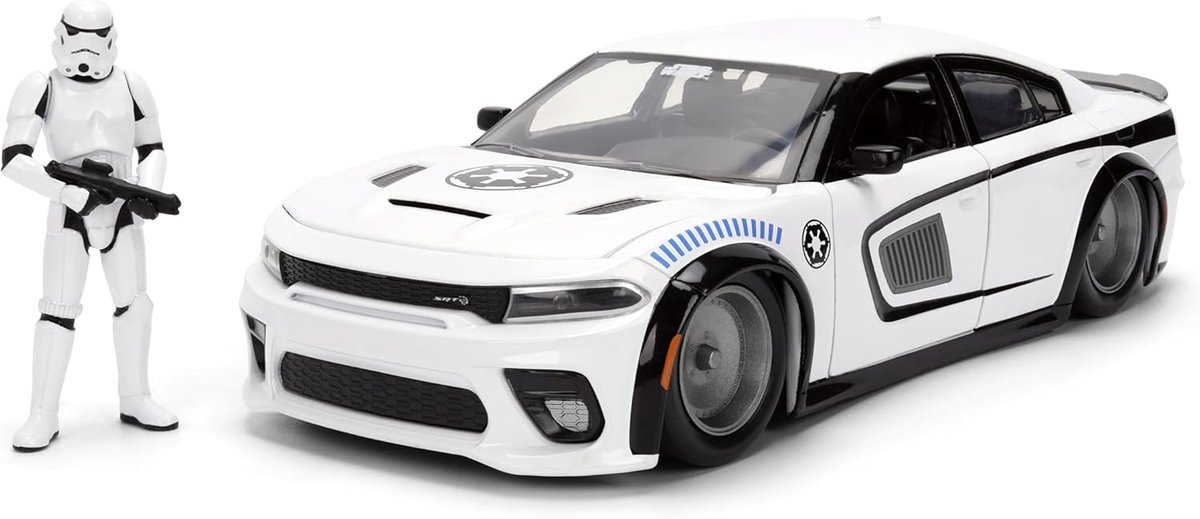 JADA STAR WARS 2021 DODGE CHARGER SRT HELLCAT + FIGURKA STORMTROOPER 1:24 9336478314 NOWY MODEL METALOWY