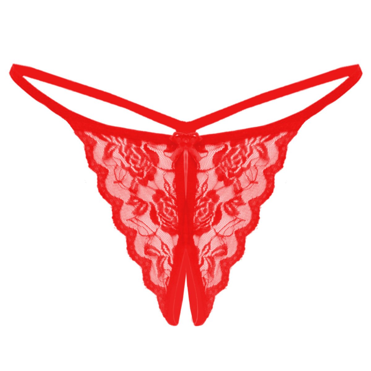 Stringi czerwone z rozcięciem w kroku koronkowe - S/M