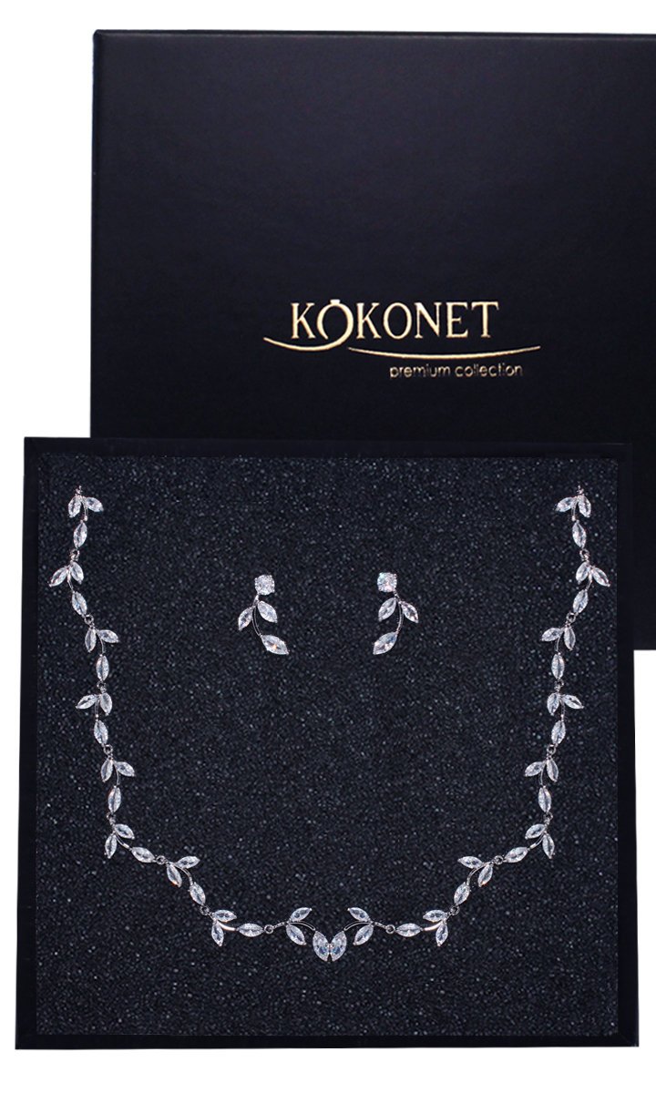 Zestaw biżuterii ślubnej kolczyki kolia listki SREBRO boho Komplet biżuterii ślubnej