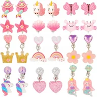 Biżuteria dla dzieci - 12 PAR KOLCZYKÓW KLIPSÓW DLA DZIEWCZYNEK SYRENKA JEDNOROŻEC BEZPIECZNE - miniaturka - grafika 1