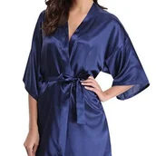 Szlafroki damskie - Szlafrok satynowy - Granatowy XXL - miniaturka - grafika 1