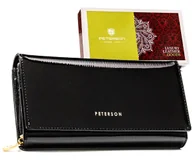 Portfele - Czarny portfel damski lakierowany PETERSON rfid stop skórzany duży rozbudowany na karty - miniaturka - grafika 1