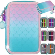 Piórniki - PIÓRNIK TRZYKOMOROWY Z WYPOSAŻENIEM DLA DZIEWCZYNKI OMBRE SYRENKA - miniaturka - grafika 1