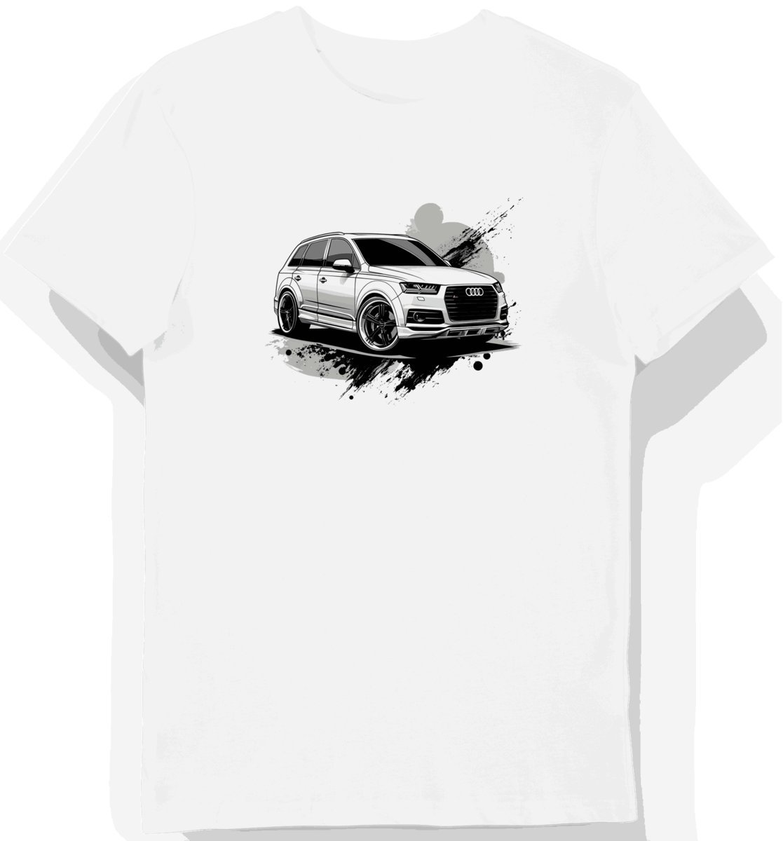 Koszulka męska biała z dynamicznym motywem eleganckiego SUV-a S