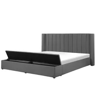 Łóżka - Beliani Łóżko welurowe z ławką 180 x 200 cm szare NOYERS - miniaturka - grafika 1