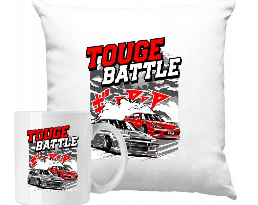ZESTAW PODUSZKA + KUBEK Samochód Auto Car Touge Battle Pomysł Na Prezent