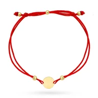Bransoletki - Bransoletka złote kółko i kulki na czerwonym sznurku - miniaturka - grafika 1