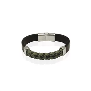 Bransoletka skórzana brązowo-zielona EM 30 - EM Men's Accessories - Bransolety męskie - miniaturka - grafika 1