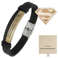 Bransolety męskie - Bransoletka z grawerem skórzana męska pozłacana - miniaturka - grafika 1