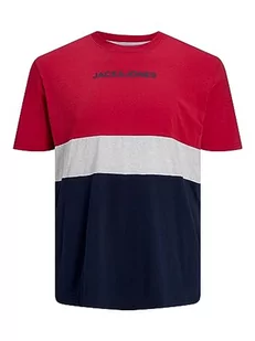 Bestseller A/S Męski t-shirt JJEREID Blocking Tee SS NOOS PLS, Tango Red, 6XL, Tango Red, 6XL - Koszulki męskie - miniaturka - grafika 1