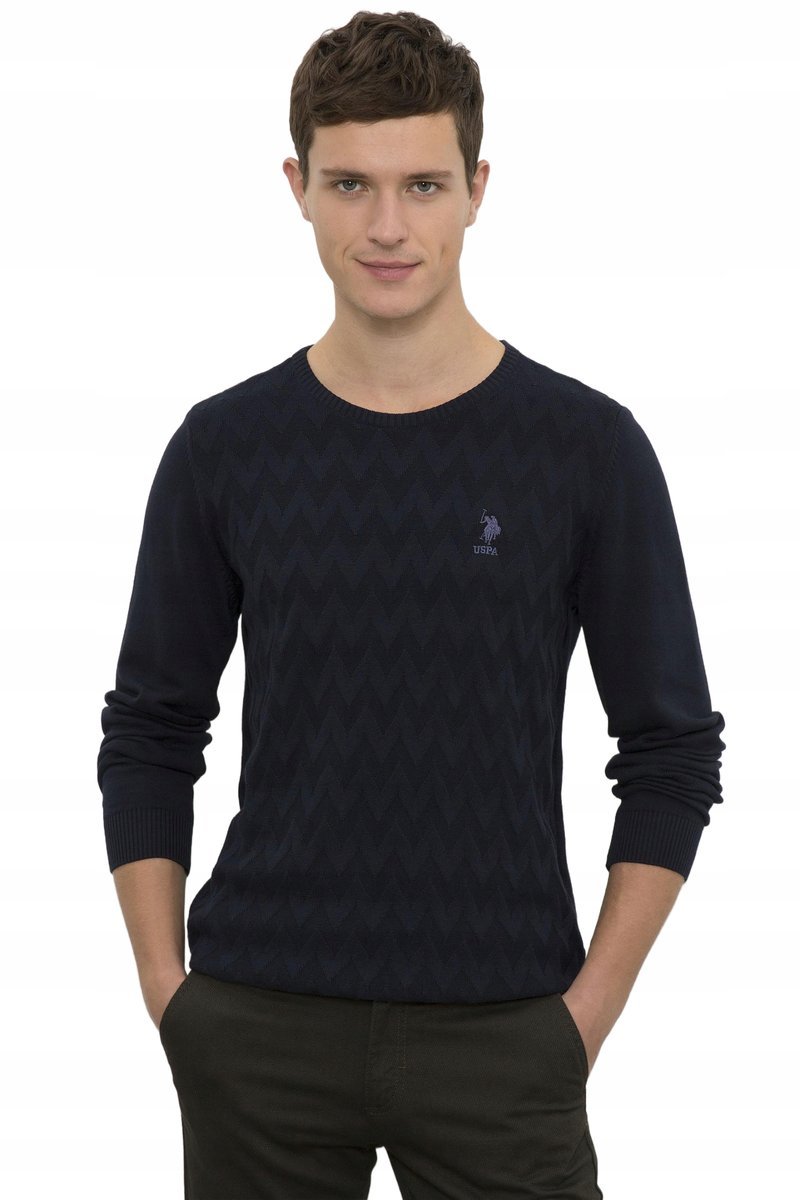 U.S POLO ASSN GRANATOWY SWETER MĘSKI Z BAWEŁNY W ZYGZAKI S OPA