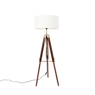 Lampy stojące - QAZQA Mosiężna lampa podłogowa vintage z białym kloszem na statywie 50 cm - Cortin - miniaturka - grafika 1