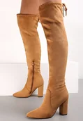 Kozaki damskie - Brązowe Kozaki ze Szpiczastym Noskiem za Kolano na Słupku Teth - Renee - miniaturka - grafika 1