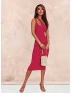 Sukienki - Elegancka midi sukienka na jedno ramię CAPRI - fuksjowa - miniaturka - grafika 1