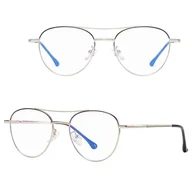 Okulary korekcyjne, oprawki, szkła - Damskie okulary pilotki zerówki do komputera Blue Light 25167 srebrne - miniaturka - grafika 1