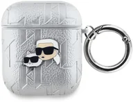 Akcesoria do słuchawek - Karl Lagerfeld PU Embossed Karl and Choupette Heads Case for AirPods 1/2 Silver standard - miniaturka - grafika 1