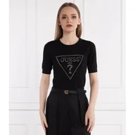 Swetry damskie - GUESS Sweter KAYLA LOGO RN SS SWTR | Slim Fit - miniaturka - grafika 1
