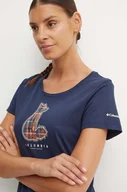 Koszulki sportowe damskie - Columbia t-shirt damski kolor granatowy - miniaturka - grafika 1