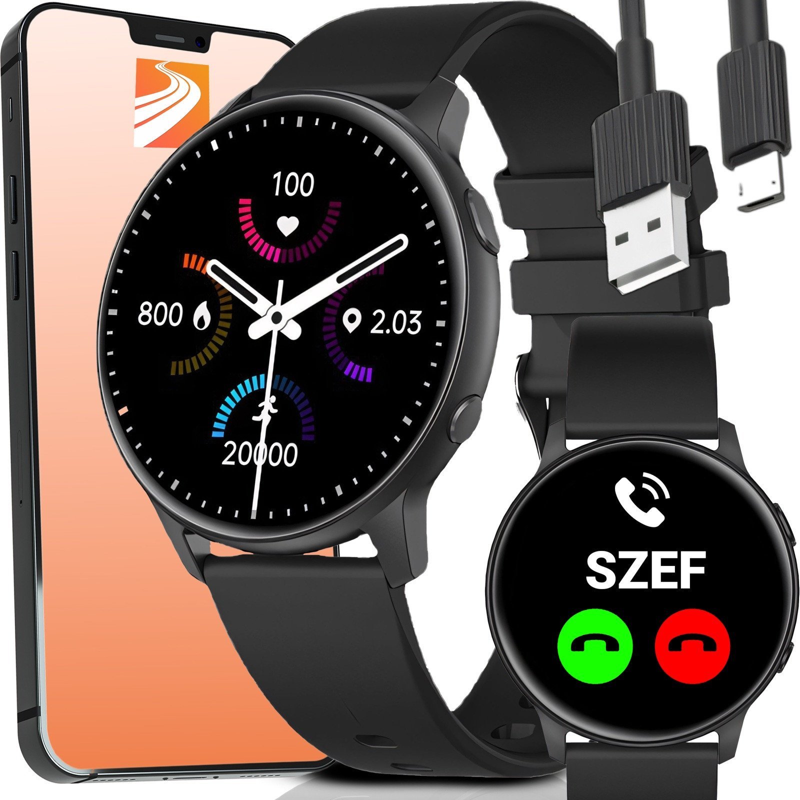 Smartwatch zegarek sportowy funkcyjny pulsometr ciśnieniomierz sen muzyka 45 mm - czarny Smartwatch zegarek sportowy funkcyjny pulsometr ciśnieniomierz sen muzyka 45 mm - czarny