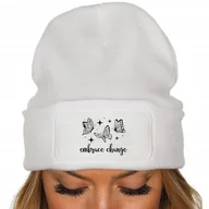 Czapki damskie - ZIMOWA BIAŁA CZAPKA Na Prezent Urodziny Motywacyjne EMBRACE CHANGE Wzory - miniaturka - grafika 1