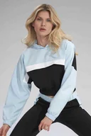Bluzy damskie - dwukolorowa BLUZA z kapturem LAMPASY GUMKA czarno niebieska XL - miniaturka - grafika 1