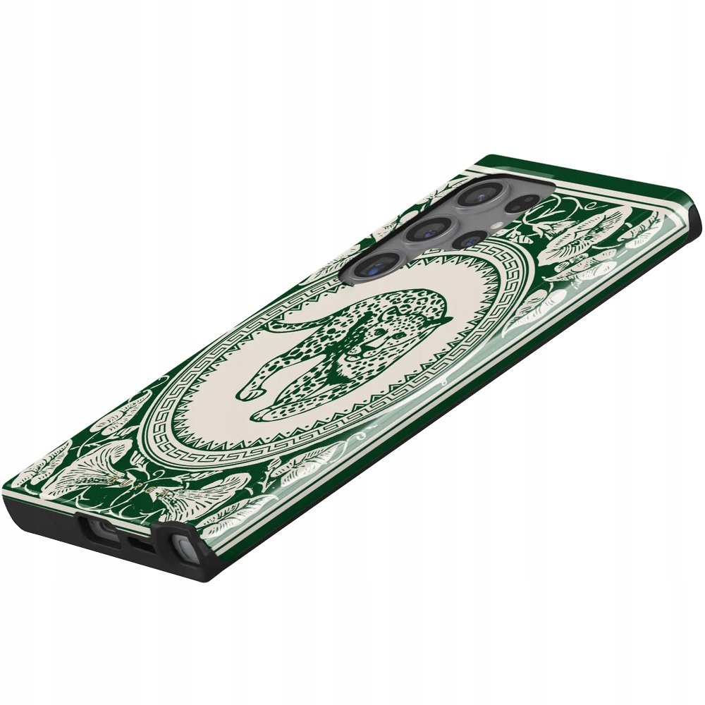 Burga Etui Antique Tough do Galaxy S24 Ultra, beżowe z zielonymi wzorami