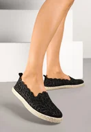Espadryle damskie - Czarne Plecione Espadryle Vices z Kwiatowym Motywem z Ażurowymi Wycięciami Honavia - miniaturka - grafika 1